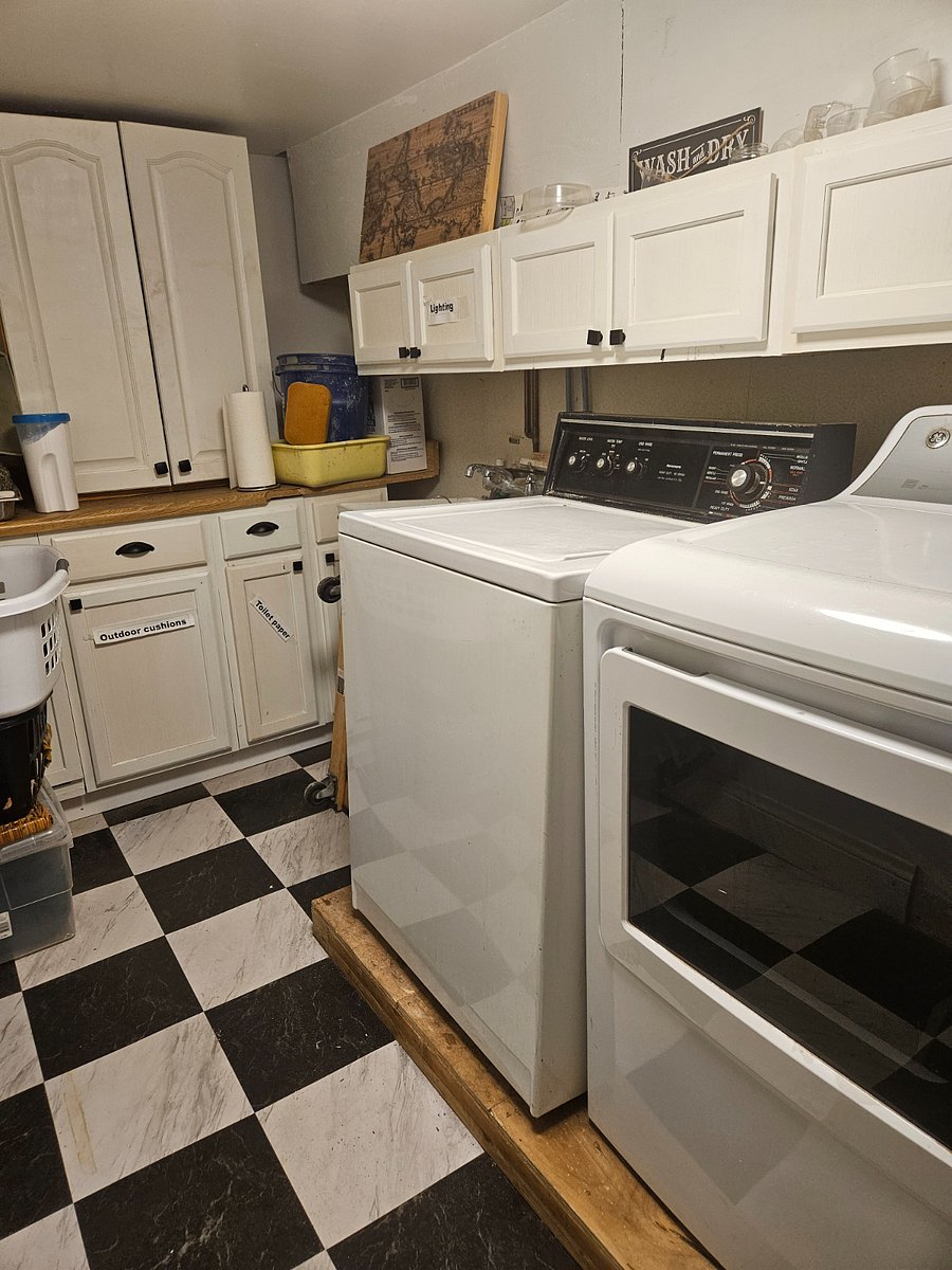 Laundry is in the basement. Option to hang laundry on lines in the garden or use the drier preferably outside the hours of 4-9pm peak electricity time.