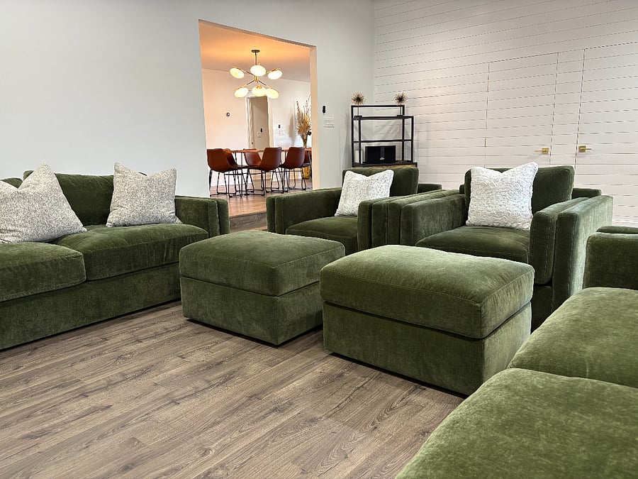 Step down large family room with 75inch TV and Bose sound system.