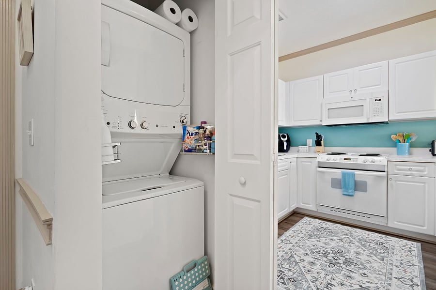 There is a stacked washer and dryer in the condo to make laundry a breeze.