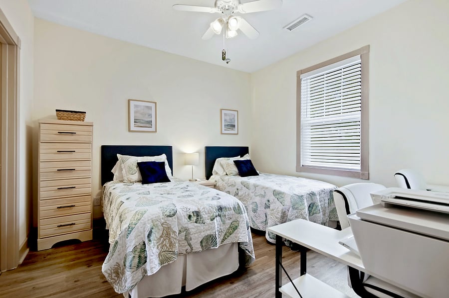 The second bedroom has two twin mattresses than can be pushed together to create a king.