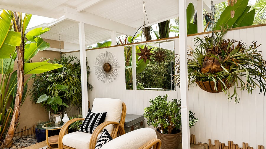 Lush tropical landscaping creates a peaceful retreat.