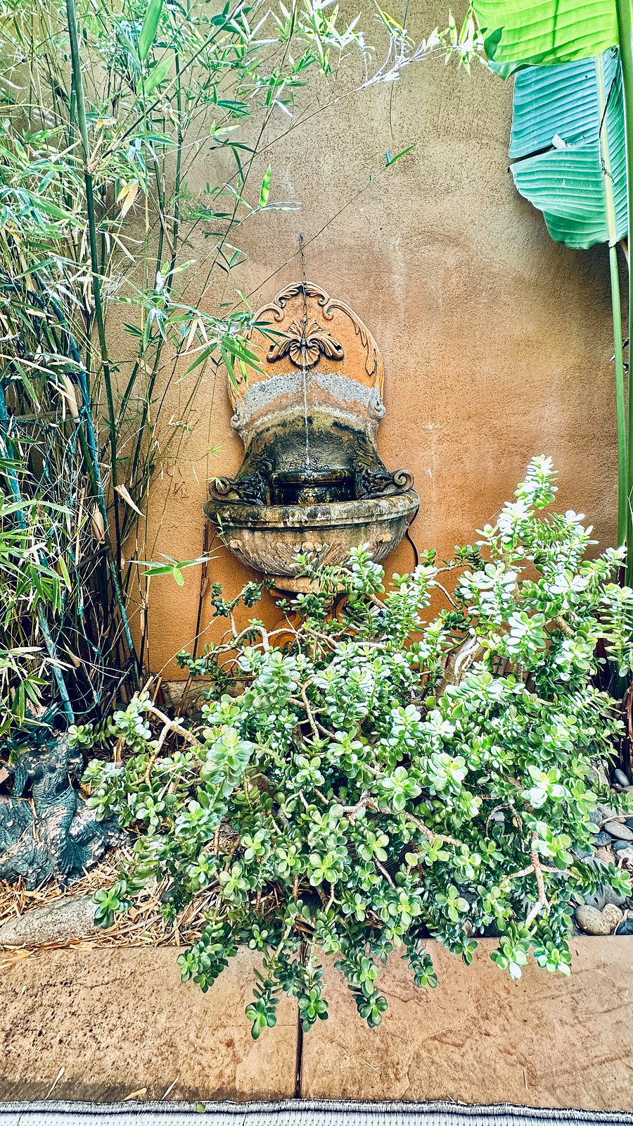 Soothing fountain creates atmosphere of Zen.