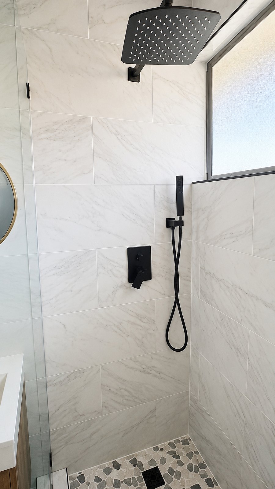 The walk-in shower offers a refreshing start or relaxing end to your day.