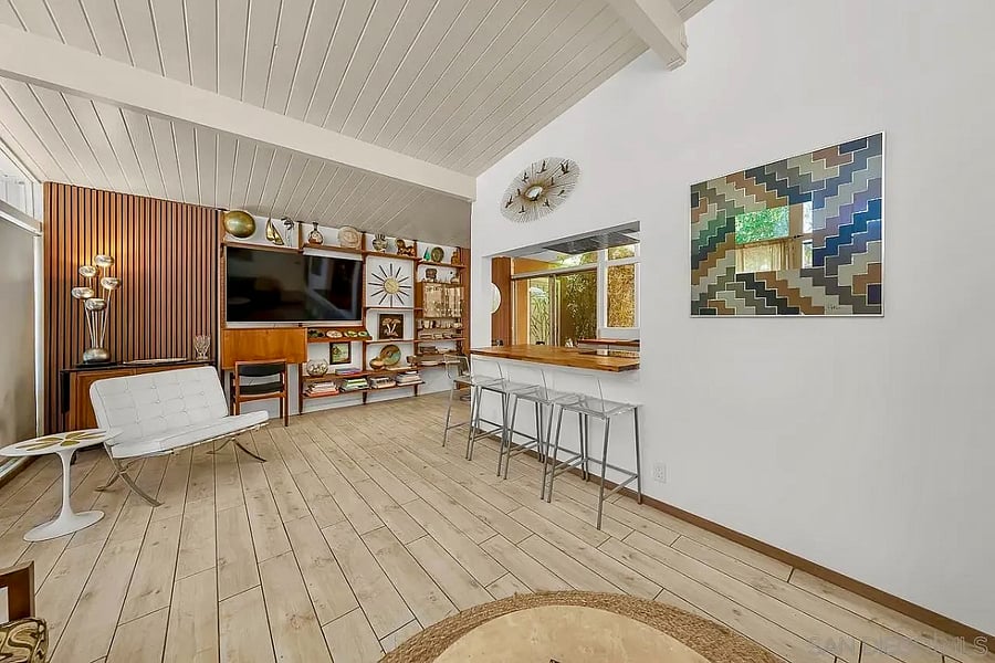 Original mid-century design is complemented by thoughtfully curated furnishings.