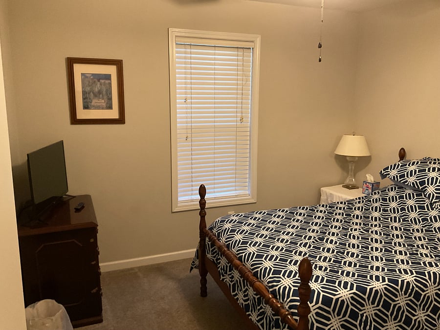 2nd bedroom.  This room contains a full size bed, small dresser, nightstand, closet and a 32 Roku TV.