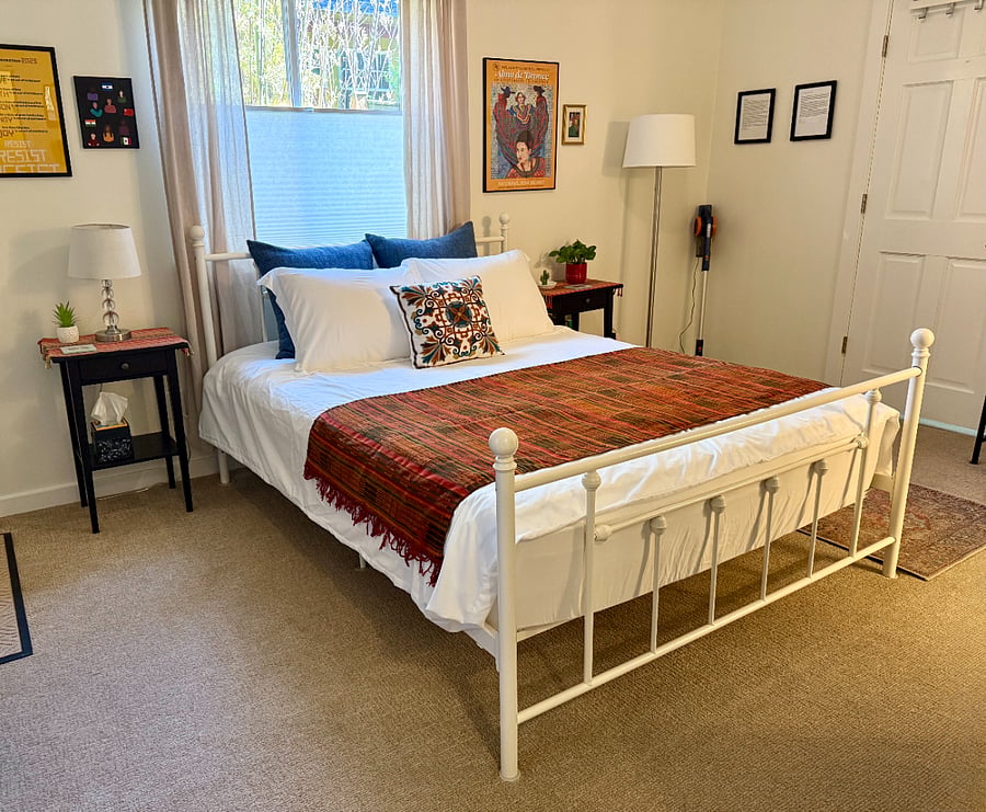 Comfortable Queen size bed, and the linens are new.