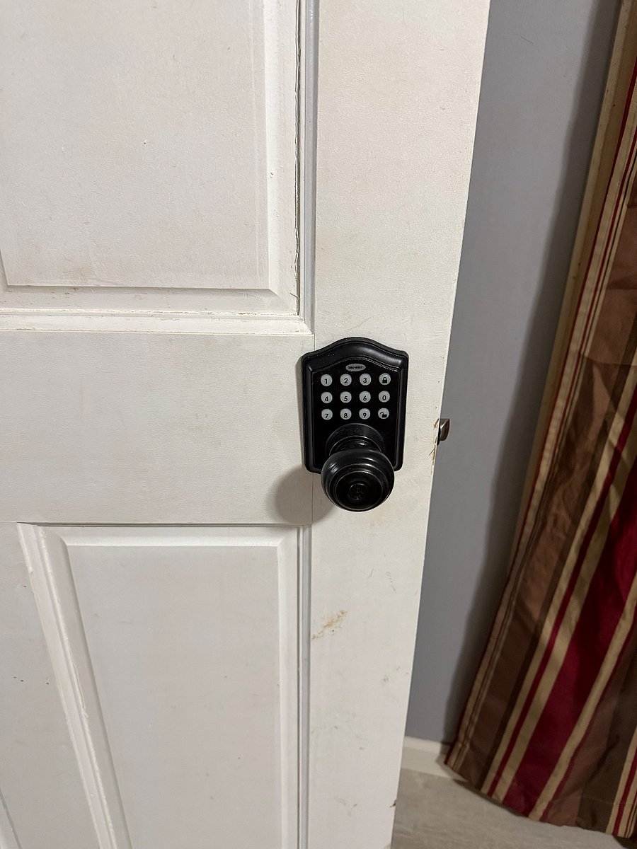 Bedroom door with a keypad lock