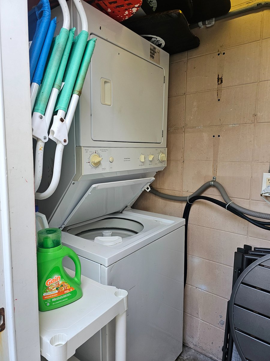 Washer and dryer in unit. 