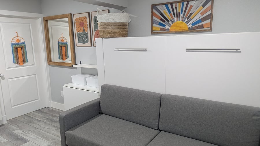 Murphy Bed Couch folds open into full-size bed giving you flexibility and space