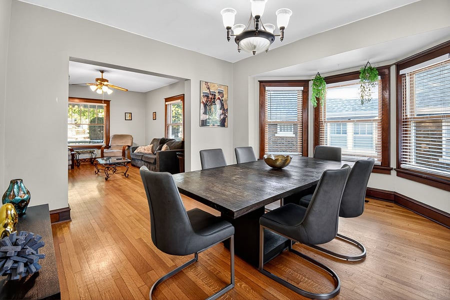 Warm wooden dining space in Omaha. Perfect for family meals and cozy gatherings.