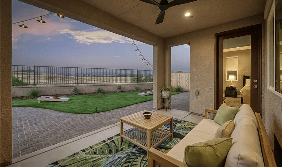 Shared rear patio space for mindful meditation or group gatherings.