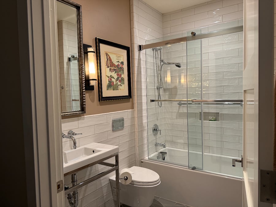 the hall bath is just outside the 2nd bedroom and has a shower/tub