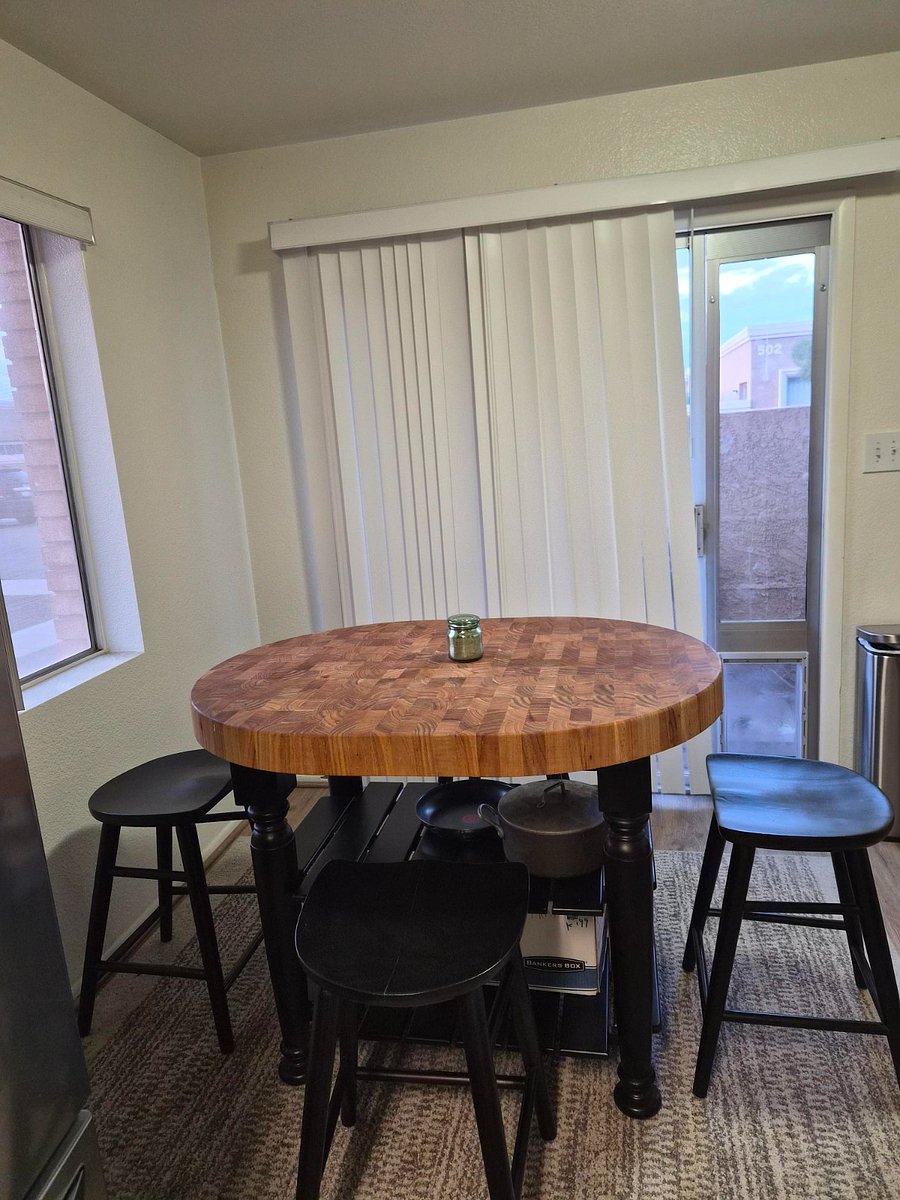 Patio off dining room with dog door