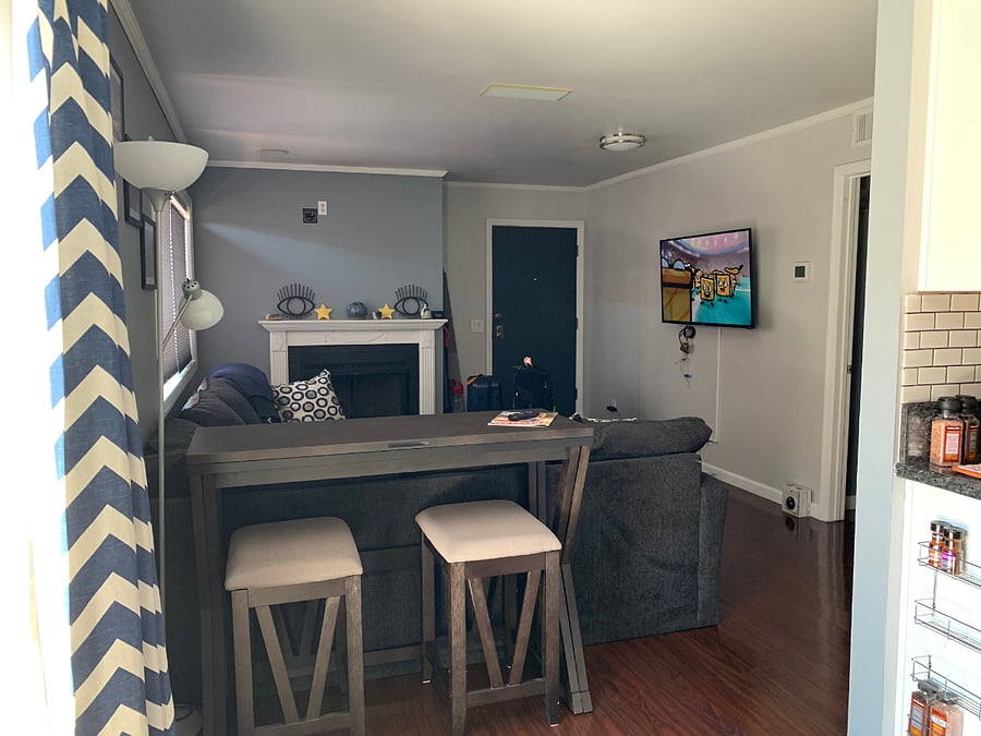 Living Room viewed from kitchen with table folded up