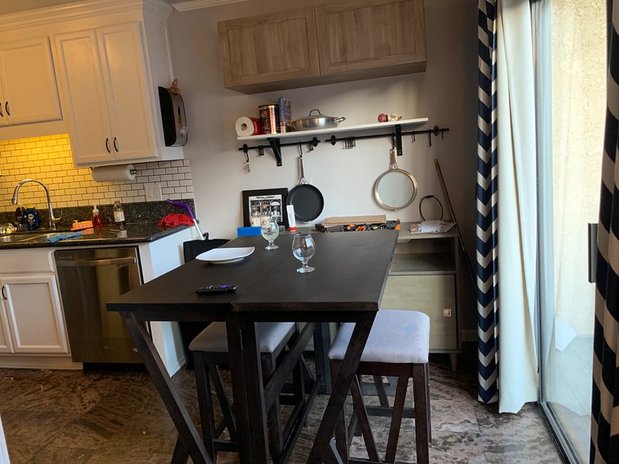 Kitchen table opened for entertaining 
