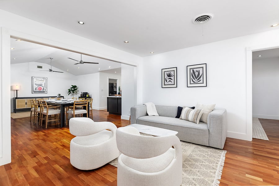 Chic, minimalist comfort meets Austin charm when you first enter the homeperfect for an evening gathering or morning coffee before hitting the town.