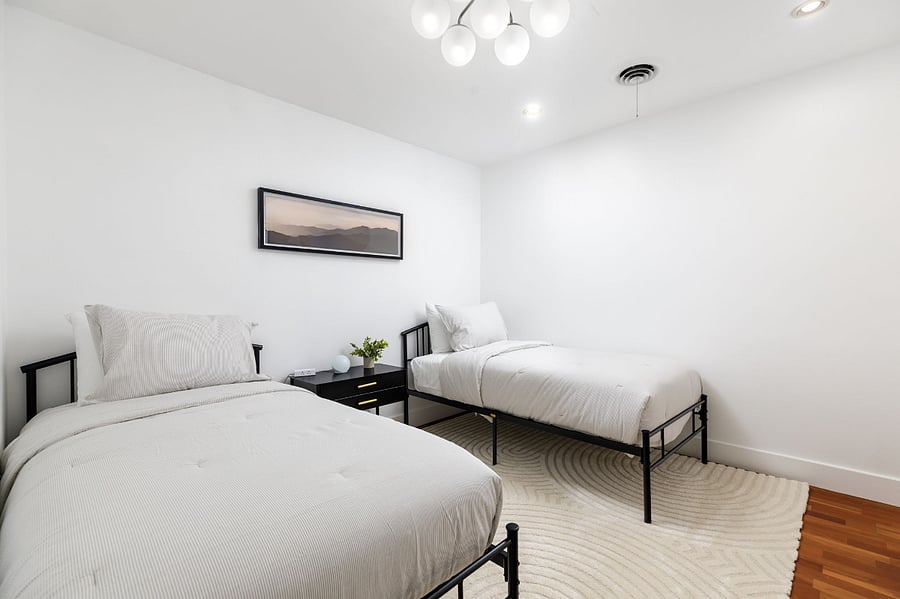 Perfect for kids or friendsthis twin bedroom offers comfort, style, and a peaceful nights sleep including a sound machine with adjustable noise and color-changing lighting.