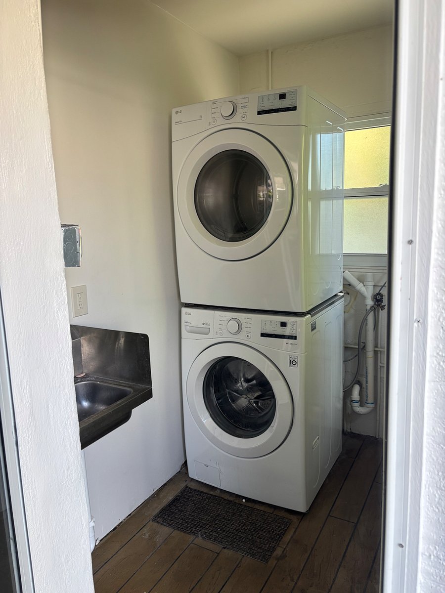Laundry facility that is shared with unlimited use. You get 1 dedicated day  (24hrs) each week and 2 additional days are open first come first serve. 