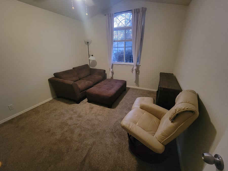 Bedroom #2 - SETUP AS FAMILY ROOM/KITCHETTE. Will have 65" smart TV, refrigerator, coffee maker, microwave, water, air fryer, and storage for all your needs. 