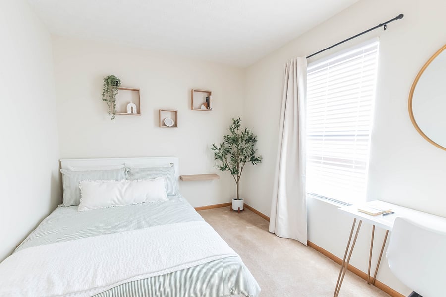 Bedroom 2: has a desk, under the bed dresser to save space and a closet.