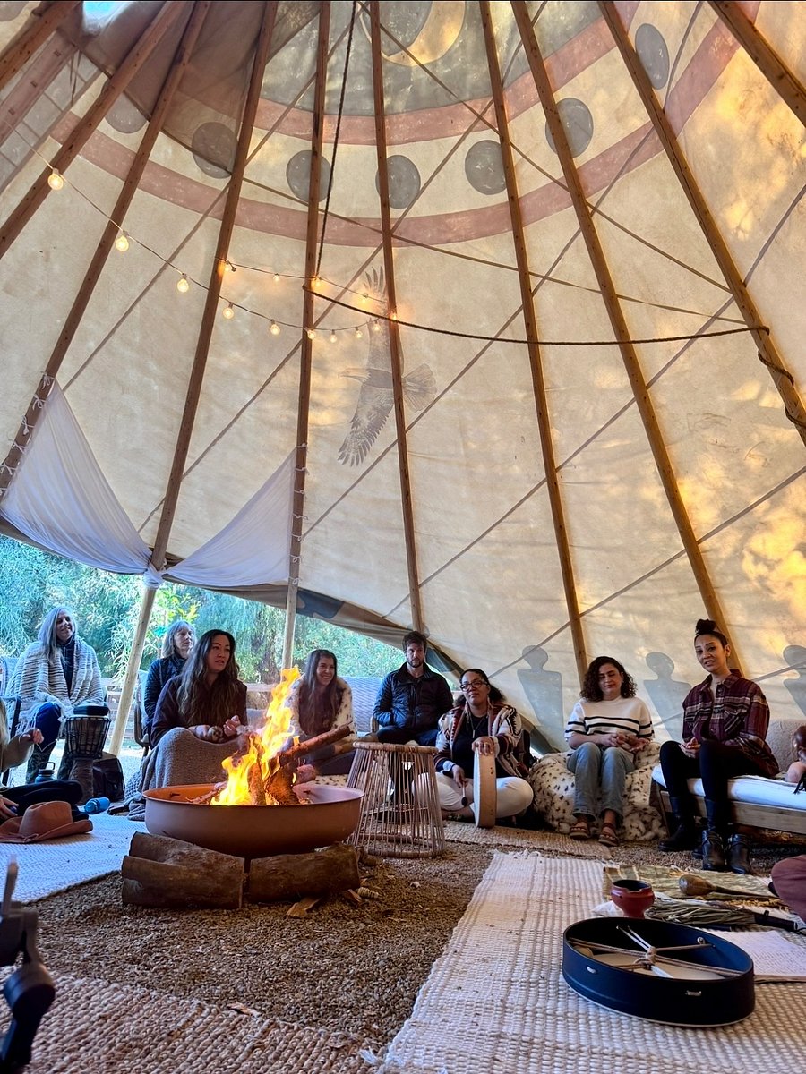 Inside the giant tipi, where occasional retreats and workshops are held.