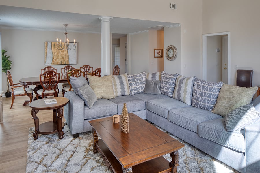Living room with large Smart TV and Queen Sleeper sofa