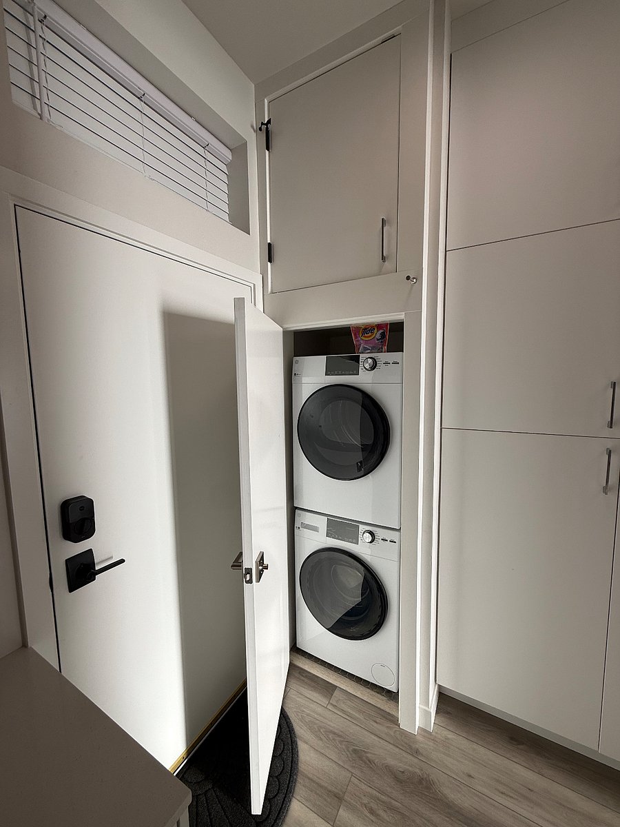 In-unit washer and dryer for extended stays.