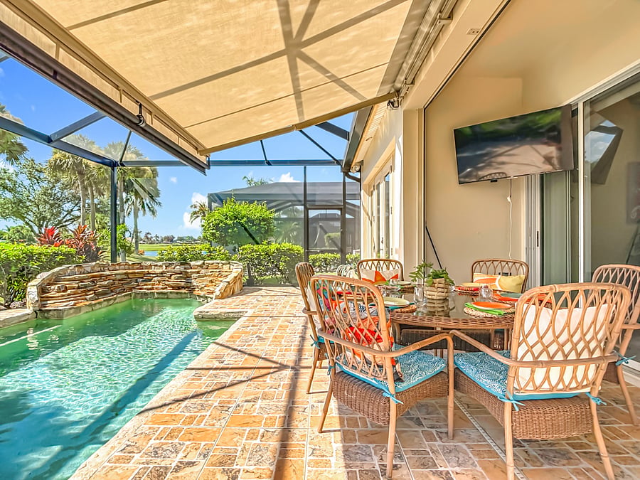 Time slows down and drinks taste better here. The breezy screened in lanai is perfect for relaxing after a long day of golfing