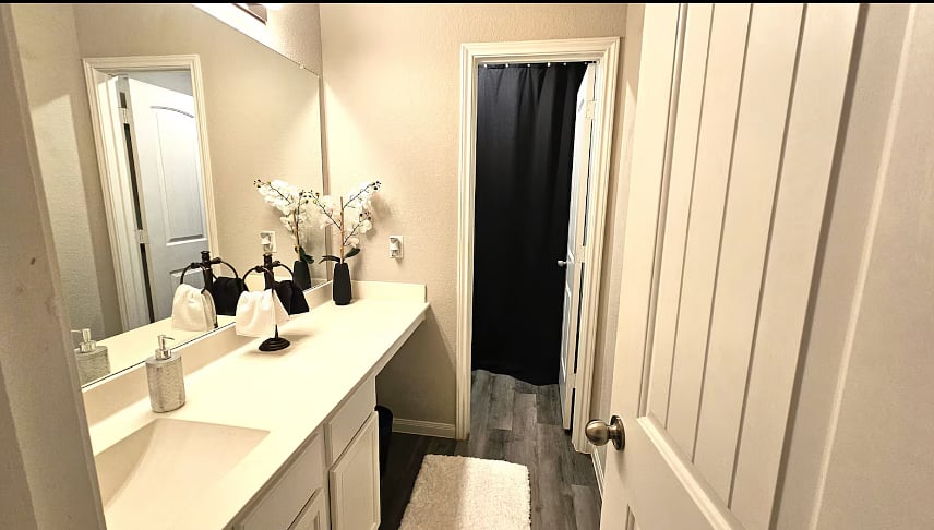 Fully stocked bathroom with rain shower head with great water pressure. Hair dryer available. Starter soap, shampoo and conditioner included.