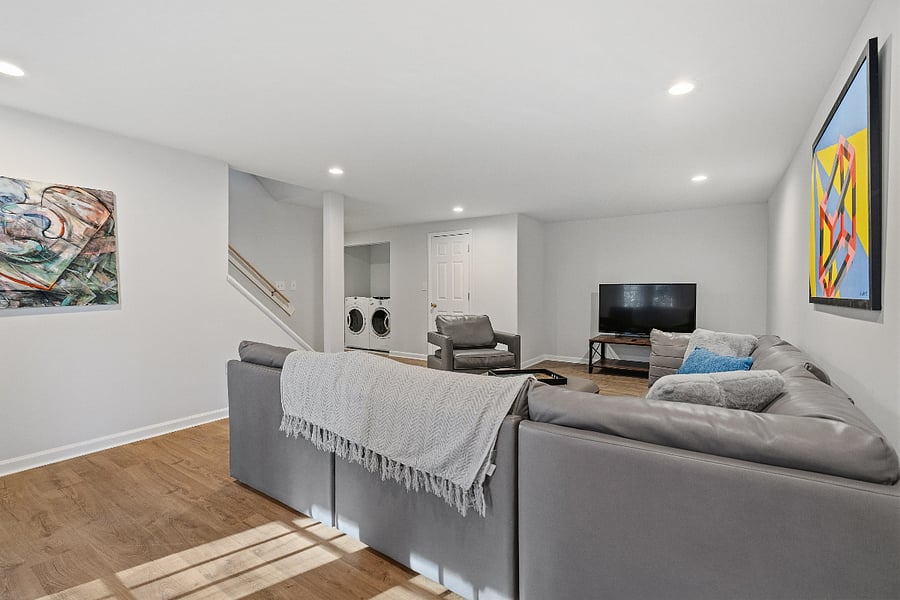 Basement family room with TV
