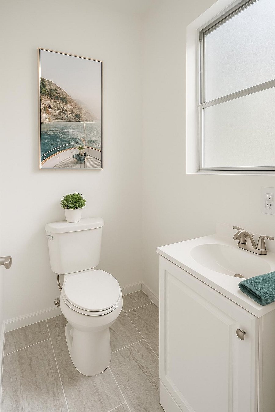 Fresh shared bath with a simple, comfortable feel for everyday use