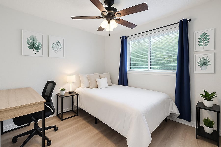 Welcoming bedroom with a calm feel and room to make your own