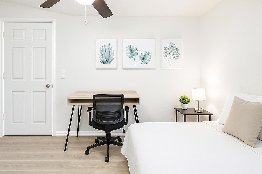 Clean private bedroom with a cozy setup for rest and routine