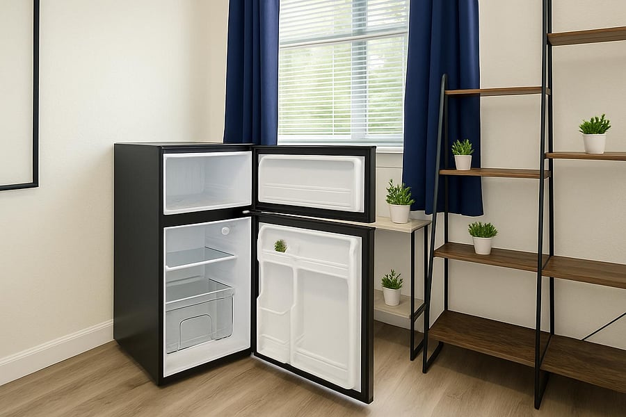 In room mini fridge plus shared kitchen access. store your food easily and enjoy added daily convenience.