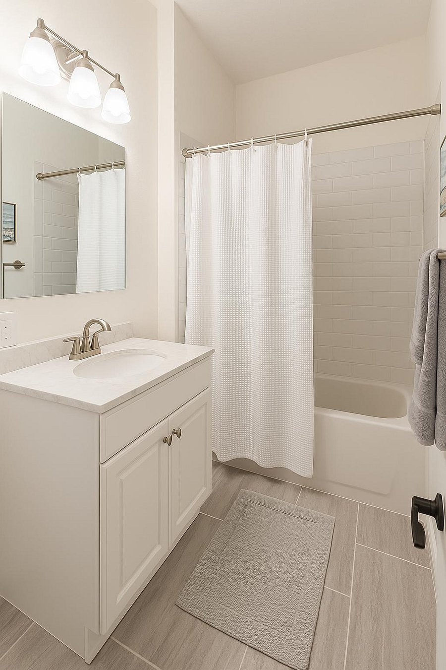 Bright common sink space with a tidy, practical layout