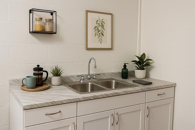 Clean shared sink area with a fresh setup for easy daily use