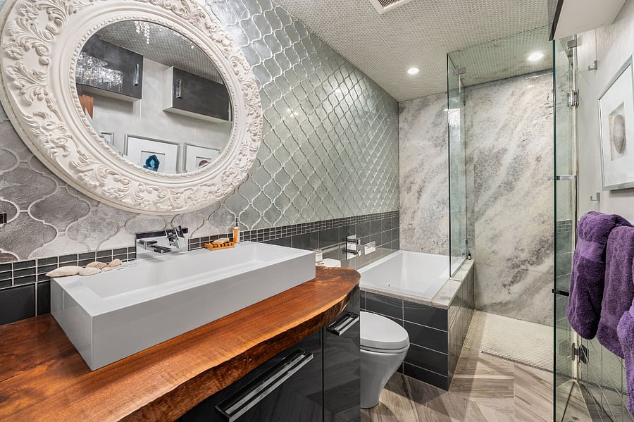 Downstairs master bathroom with jetted tub and shower