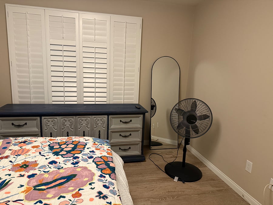 Bedroom and window and drawers