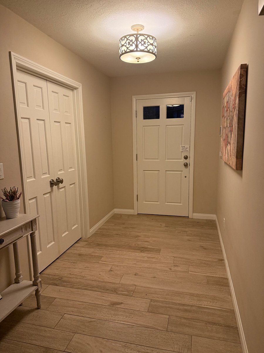 front door and your room on the left- the front door is rarely used, I come in through the garage. way