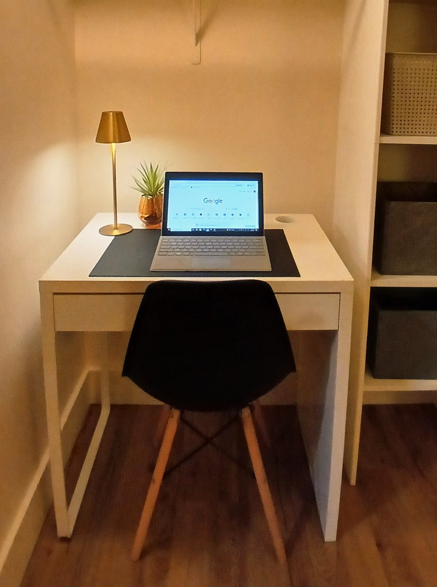 Quiet and comfortable work area in apartment's 90 sq. ft. office/storage area