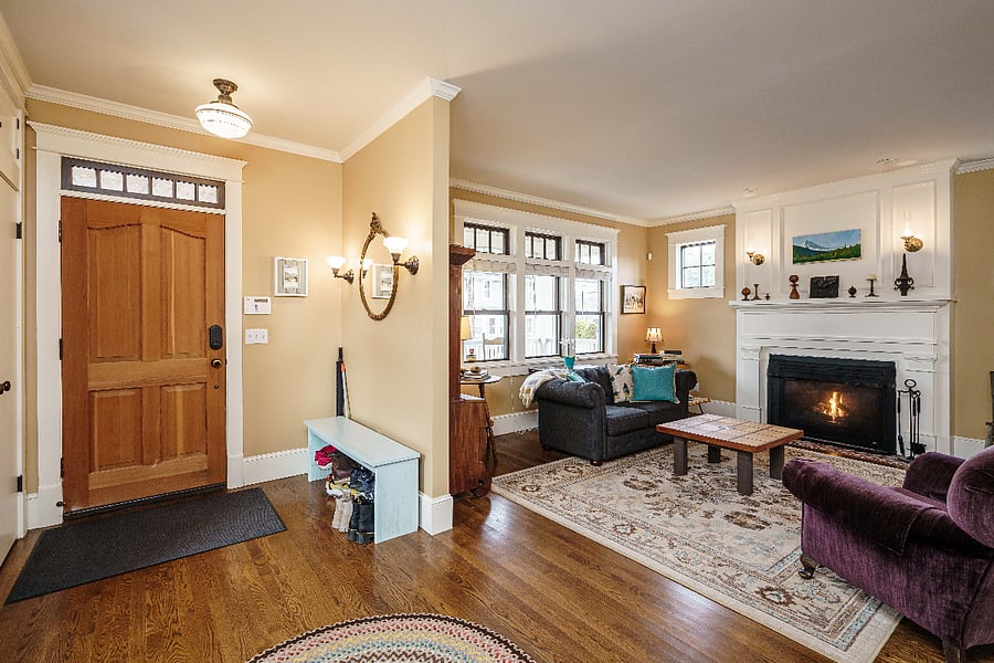 Main entry and first-floor living room are shared common areas for all tenants in the house