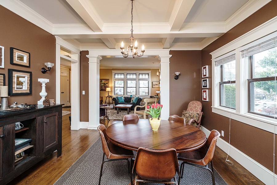 Shared first-floor dining room looking into living room