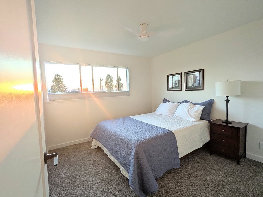 second bedroom with new queen bed