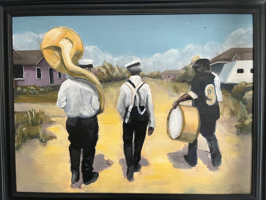 New Orleans brass band stumbling  home after the parade