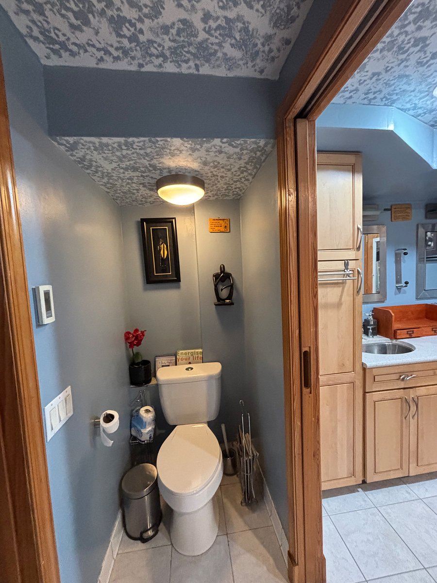 Toilet across from the shower area