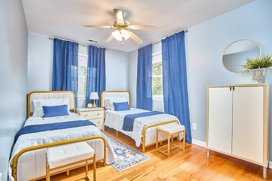 Perfect for single travelers or kids complete with a few toys included in closet storage.