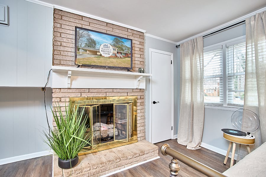 Cozy up to the fireplace.