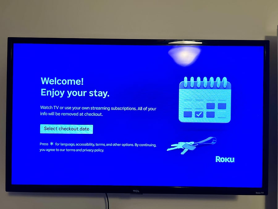 Roku TV with automatic removal of log-ins at end of stay.