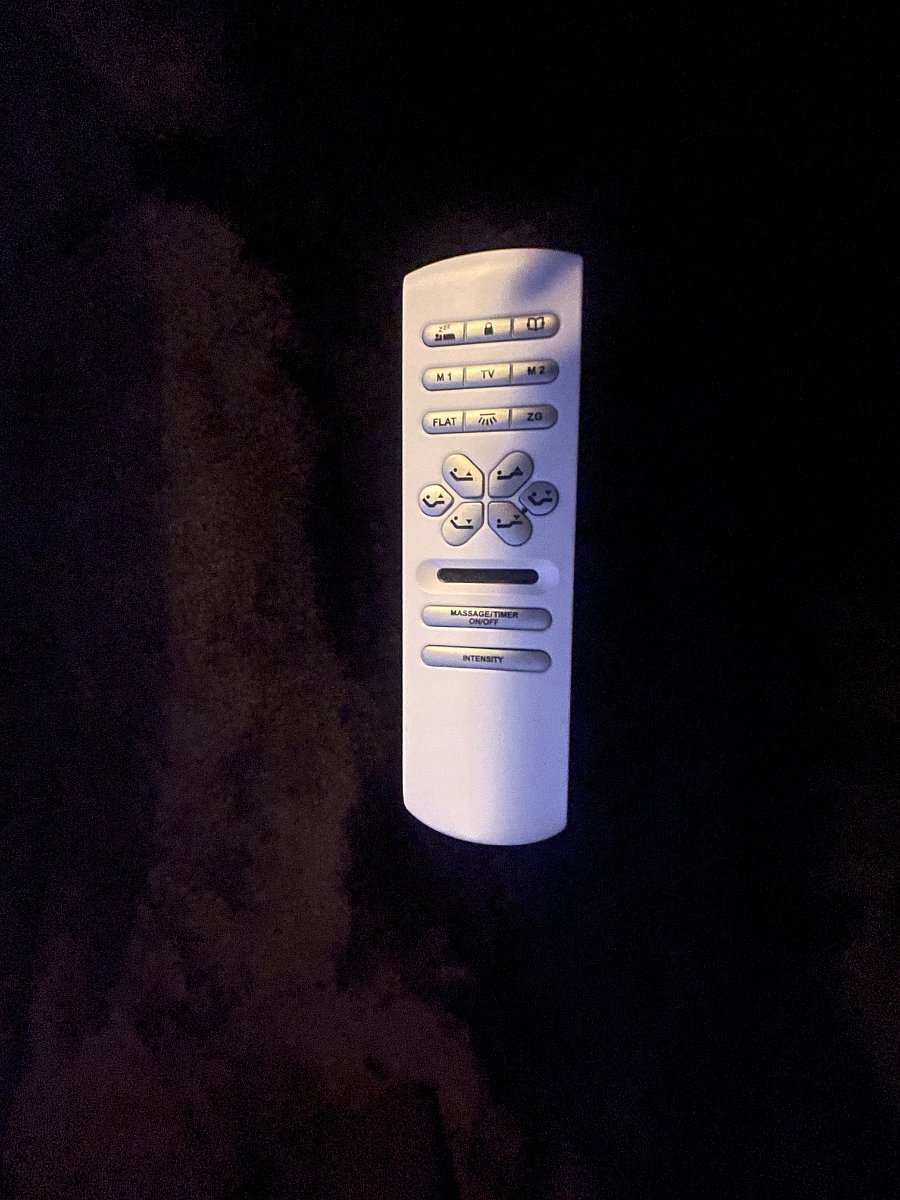 Control for Dream Cloud bed: Raise/lower head/feet Massage/timer/under bed lighting