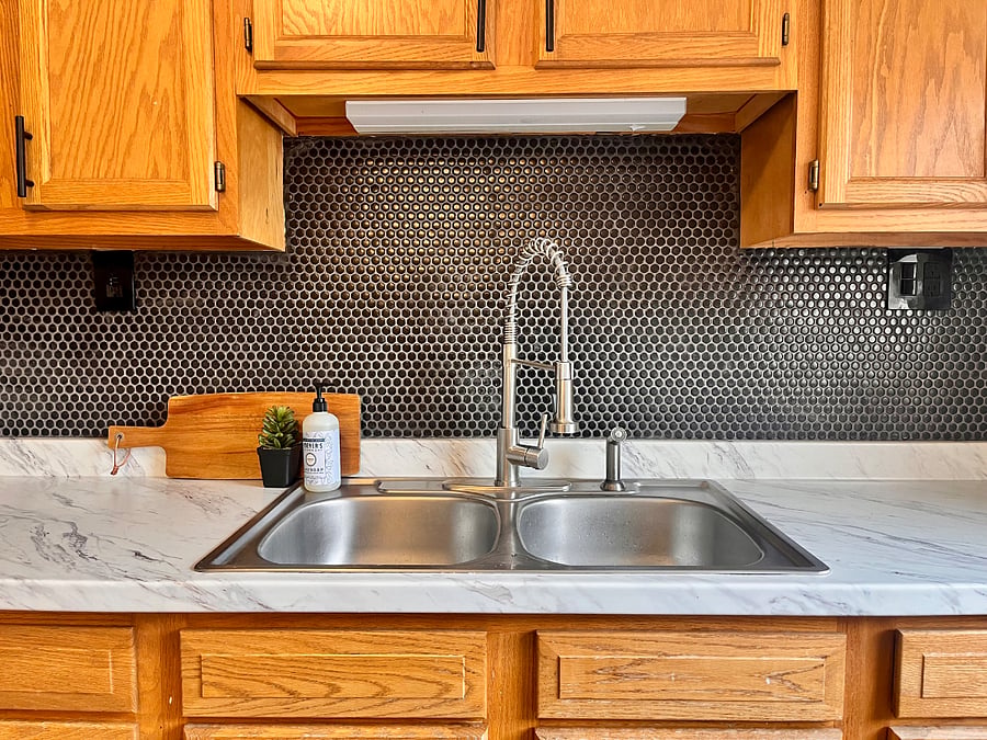 New modern penny round backsplash and faucet
